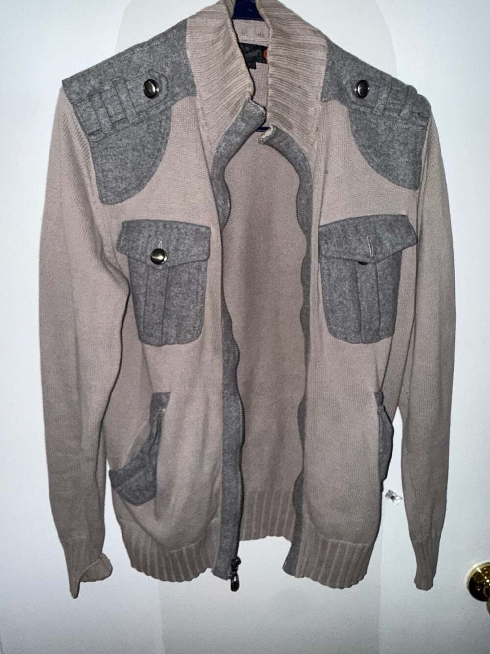 G By Guess Men's Full Zip Utility Mock Neck Sweater